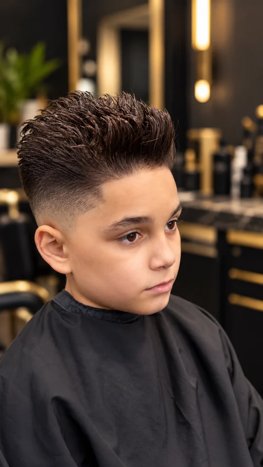 Corte infantil con degradado y cabello texturizado con volumen.
